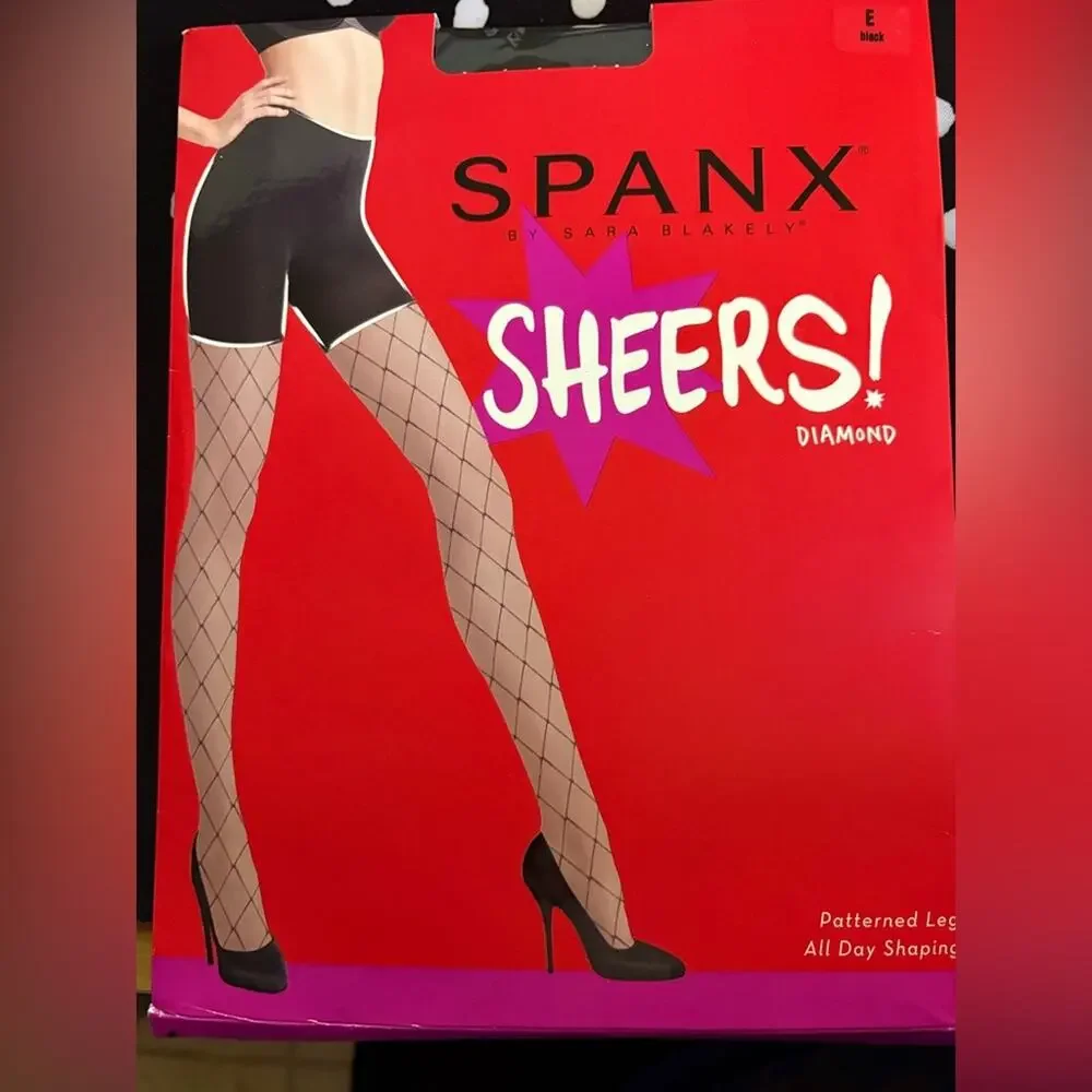 SPANX Black Diamond Patterned Sheers Size E XXL